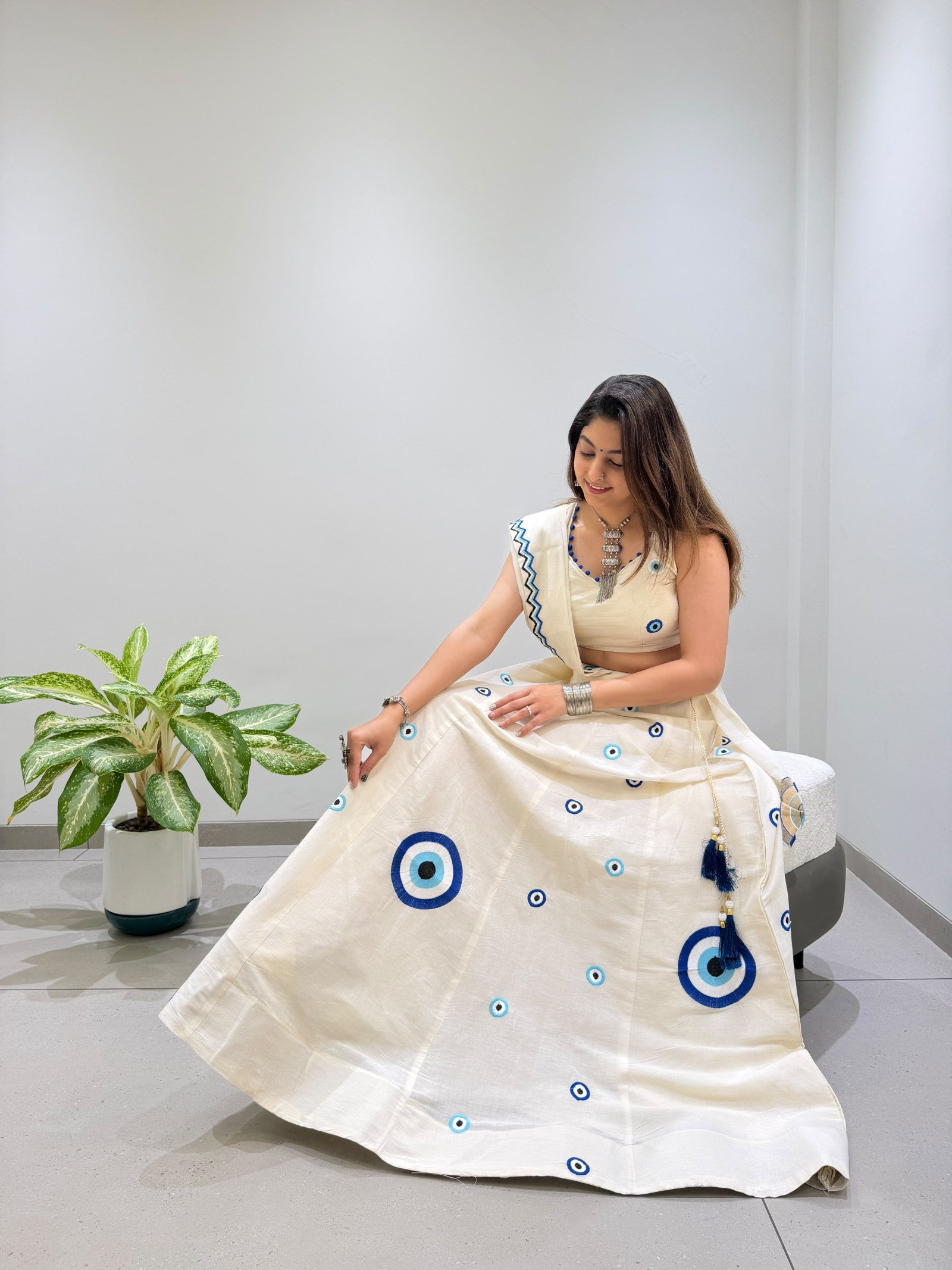 RaniSahab Navratri Celebration Kora Cotton Embroidered Lehenga Choli Set
