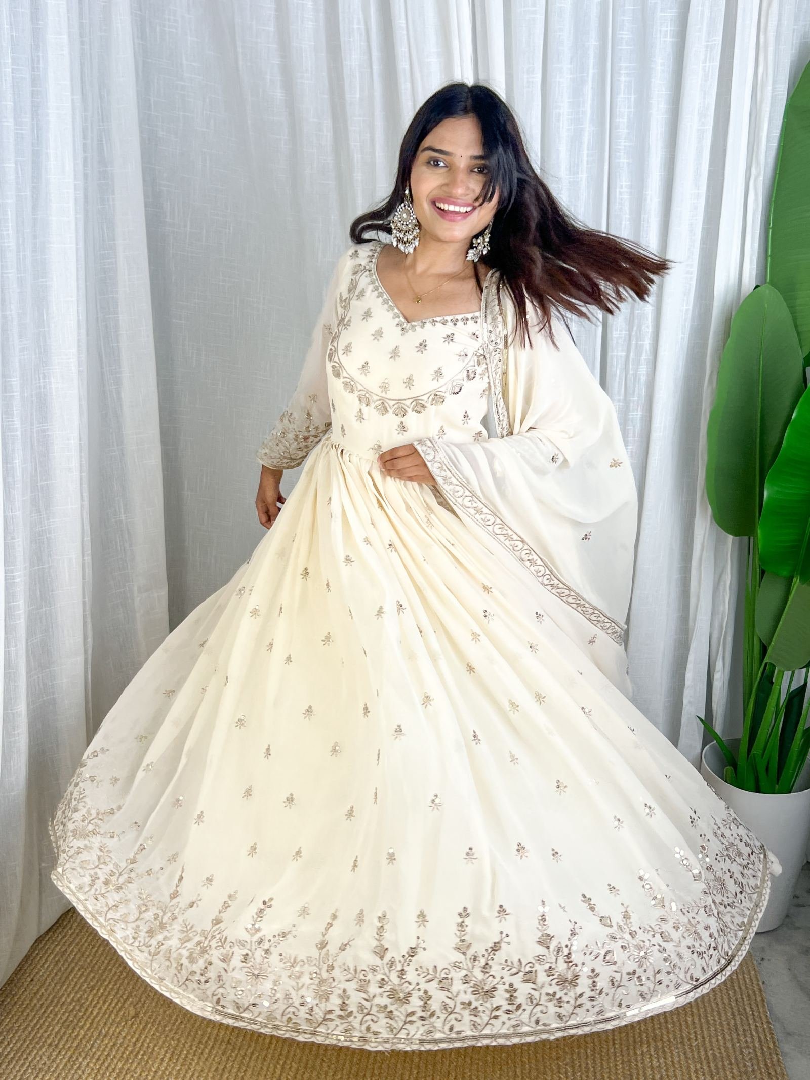 Rani Glow – Pure Fox Georgette Embroidery Gown Set  by RANISAHAB